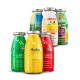 Sechs SmoothieDog-Flaschen (Lamm, Huhn, Rind, Immunio, Trinkpause, Veggie) mit der Aufschrift SMOOTHIEDOG und ‚Der SNACK für jeden Hund‘.