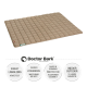 Beige Hundedecke mit grünem Rand, beschriftet mit "sauber | hygienisch | pflegeleicht", waschbar bis 95°C und trocknergeeignet.