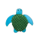 Ein plüschiges Schildkröten-Spielzeug mit einem grünen, strukturierten Panzer und blauen Flossen und Kopf, entworfen für Haustiere.