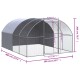 Großes Außengehege für Haustiere mit einem gewölbten Dach, Metallrahmen und Drahtgeflecht. Abmessungen: 400 cm, 300 cm, 200 cm.