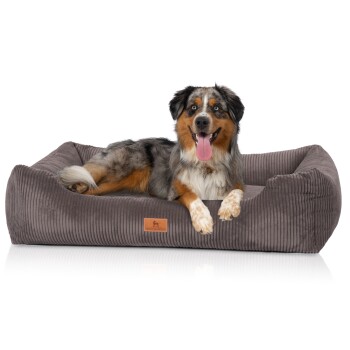 Hundebett aus Cord mit Handwebcharakter Olivia braun/ grau XL