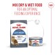 Royal Canin Light Weight cat dry bag and wet can; header reads 'MIX DRY & WET FOOD' and packaging shows '90%'.