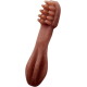 Brown rubber dog toothbrush-shaped chew toy with textured bristles and ergonomic handle.