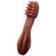 Brown rubber dog toothbrush-shaped chew toy with textured bristles and ergonomic handle.