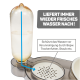 Haustier-Wasserspender mit Flasche und Schale, deutscher Text hebt frische Wasserversorgung und Schutz vor Verunreinigungen hervor.
