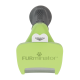 Grünes FURminator-Entfilzungswerkzeug mit grauem Griff und Metallzähnen; Text lautet „FURminator“ und „FUR ejector“.