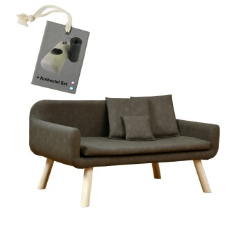 Hundesofa für mittlere Hunde, abwaschbares Kunstleder taupe