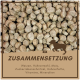 Braune Trockenfutterpellets dicht gepackt, eingerahmt mit einem dünnen braunen Rand.