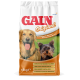 A 15kg bag of GAIN Original dog food featuring a golden retriever and a Yorkshire terrier on the front, with text highlighting its benefits.