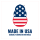 Stylized American flag paw logo above text: MADE IN USA; GLOBALLY SOURCED MATERIALS.