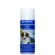 Blau-weiße Aerosoldose mit Aufschrift „BIO SCHUTZ“ – „Flohnebel für Innenräume“, mit Bild von Hund und Katze.