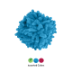 Blaues flauschiges Mikrofasern-Pompon-Haustierspielzeug mit drei Farbmusterfeldern darunter und dem Text „Verschiedene Farben“