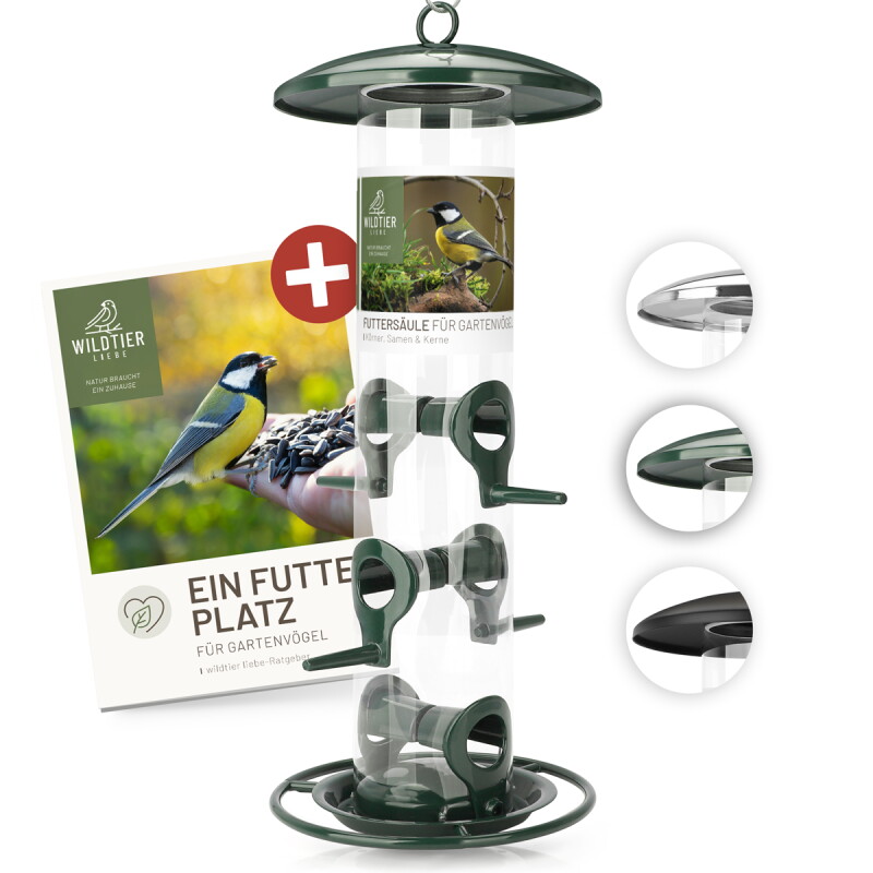 wildtier liebe Futtersäule für Samen, Körner & Kerne 35cm, Grün