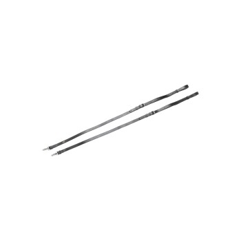 Zwei verstellbare graue Hundeleinen flach auf einem weißen Hintergrund ausgelegt, mit Metallclips an jedem Ende.