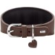 Braunes Lederhalsband für Hunde mit silberner Schnalle und D-Ring, herzförmigem Anhänger, schwarzer Polsterung und Metallplakette mit der Aufschrift 'HUNTER'.