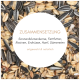 Nahaufnahme von gemischtem Wildvogelfutter mit zwei kleinen Vögeln und deutschem Text, der natürliches, fettreiches Vogelfutter aus Deutschland hervorhebt.
