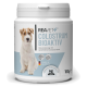 Behälter von REAVET Colostrum Bioaktiv für Hunde, mit einem Hundebild, Text auf Deutsch über Immununterstützung und dem Etikett "Made in Germany."