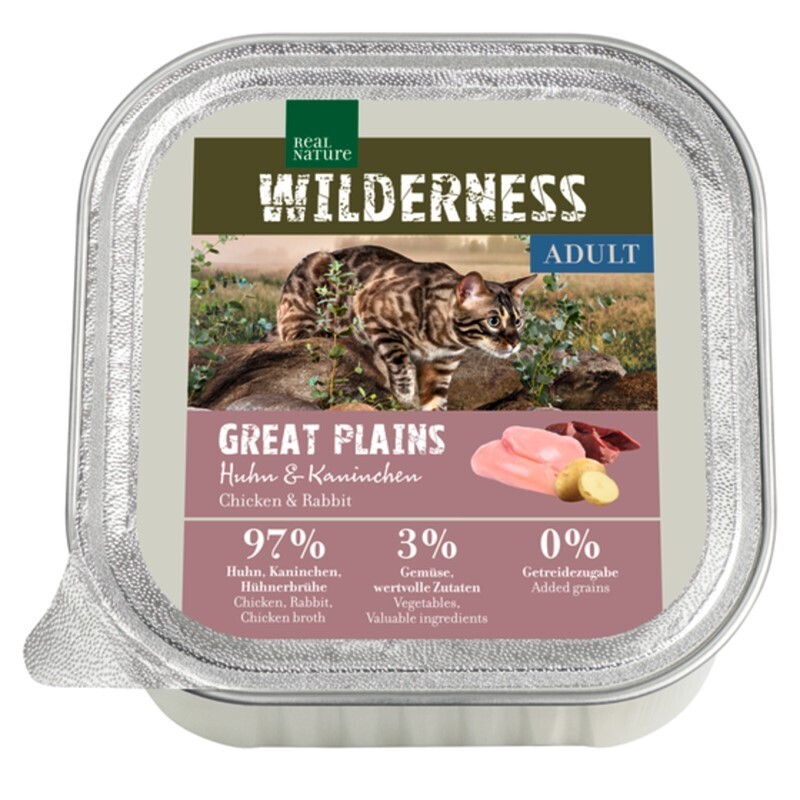 REAL NATURE WILDERNESS natvoer kat, Adult 16x100 g Great Plains Kip en konijn