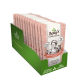 Eine Packung 'Betty's Landhausküche' Katzenfutterbeutel, pinkes Design, mit Huhn, Lachs und Bonito, gekennzeichnet als vollständiges Katzenfutter.