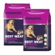 Deux sacs de nourriture pour chien Premiere Best Meat Senior, présentant un chien brun, avec des informations nutritionnelles mettant en avant 39 % de protéines et un poids de 12,5 kg.
