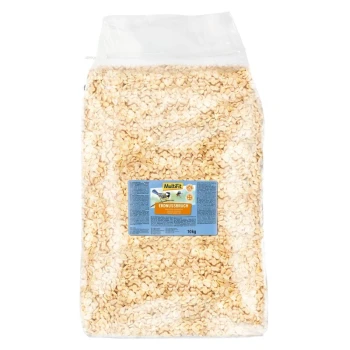 Ein 10-kg-Beutel mit Erdnussgranulat für Vögel, beschriftet mit "Multifit Erdnussbruch", mit einem blauen und gelben Design, das eine Vogelgrafik zeigt.