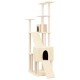 Ein hoher, beiger Katzenbaum mit mehreren Plattformen, einem gemütlichen Versteck und einer Rampe für einfachen Zugang. Ideal zum Klettern und Spielen.
