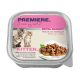 Katze Futterverpackung mit drei verspielten Kätzchen, beschriftet mit 'Premiere. Ich liebe meine Katze', mit 'Royal Ragout' und 'Kätzchen' deutlich angezeigt.