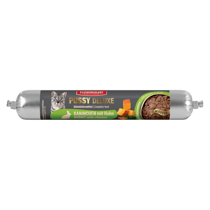Pussy Deluxe Kaninchen mit Huhn Alleinfutter Wurst Katze 12x100g