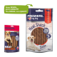 Zwei Hundeleckerlipackungen: links mit "Premiere Meat Sticks" mit einem gelben Labrador, rechts mit "I Love My Dog" in blauem Design. Beide 70g, auf Rindfleischbasis.