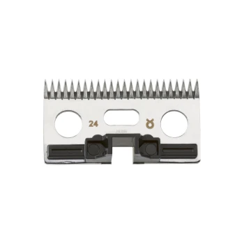 Metall-Haustierpflege-Schneiderklinge mit einer Größe 24 Markierung, mit scharfen Zähnen und zwei runden Befestigungslöchern.