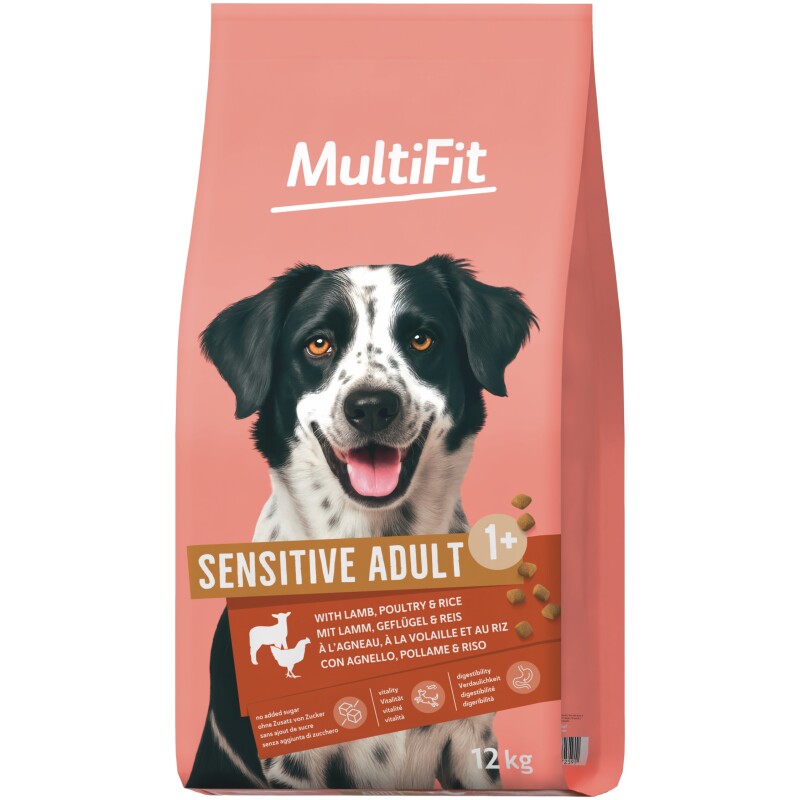 MultiFit nourriture sèche pour chien Sensitive Adult avec agneau, volaille & riz 12 kg