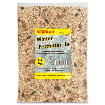 Nahaufnahme von gemischten Haferflocken, Nüssen und Trockenfrüchten, wahrscheinlich Vogelfutter oder Kleintierfutter aus einem Online-Tiergeschäft.