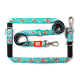 Blaues Hundeleinen- und Halsband-Set mit Popcorn- und Getränkebecher-Muster, mit rotem "Max & Molly"-Etikett.