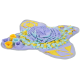 Tapis de fouille pour animaux coloré dans des teintes pastel de violet, jaune et bleu, avec un design de fleur et des poches pour cacher des friandises.