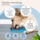Bild zur Förderung der Gesundheitsvorteile für Haustiere, das Text über Zahngesundheit, funktionale Zutaten und Eignung für empfindliche Hunde zeigt.