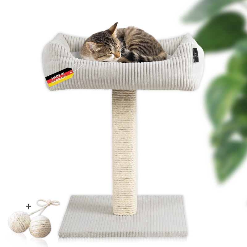 Rohrschneider ® Katzenbaum Wolly mit kuscheligem Katzenbett, waschbarer Kissenbezug beige