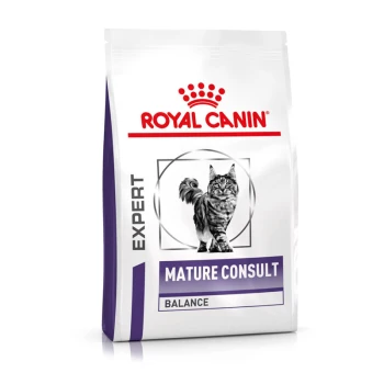 Expert Mature Consult Balance 1,5 kg Royal Canin Mature Consult Katzenfutterbeutel, mit einer grauen getigerten Katze, beschriftet mit 'EXPERT MATURE CONSULT BALANCE.'