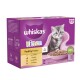 Whiskas Kitten Poultry Feasts in jelly, featuring a playful gray kitten on the packaging, includes chicken, duck, and turkey.