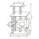 Illustration eines Katzenbaumdesigns mit Abmessungen: Höhe 117 cm, Breite 70 cm und verschiedenen Plattformgrößen.