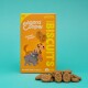 Edgard Cooper Bravo Biscuits-Box mit zwei Cartoon-Hunden, dem Text "Crunch Crunch", Bananen-Erdnussbutter-Geschmack und "Kein Zuckerzusatz."