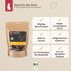 Liebesgut-Beutel mit Bio-Hähnchenhälse Hundesnacks — Kopfzeile 'Snack für den Hund', Angaben '100g Bio-Hähnchenhälse', 'wiederverschließbarer Beutel', BIO-Logo