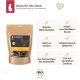 Liebesgut-Beutel mit Bio-Hähnchenhälse Hundesnacks — Kopfzeile 'Snack für den Hund', Angaben '100g Bio-Hähnchenhälse', 'wiederverschließbarer Beutel', BIO-Logo
