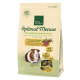 Un sac de Real Nature Optimal Menu pour cobayes, mettant en avant 48 ingrédients, une formule sans céréales et des bienfaits pour la santé dentaire.