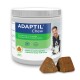 ADAPTIL Chew container with soft chews for dogs, labeled for quick calming in stress, stating: "Starts to work quickly - Delicious soft chew."