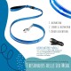 Eine blaue LED-Hundeleine mit drei Lichtmodi: Blinken, schnelles Blinken und konstant. Enthält ein USB-Ladekabel.
