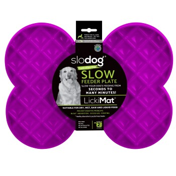 Lila Slodog LickiMat Slow Feeder Platte für Hunde, verhindert Verdauungsprobleme, geeignet für alle Futtersorten, BPA-frei.