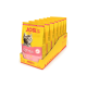 Eine Anzeige von JOSI Katzenfutter für Kätzchen, mit einem verspielten Kätzchen auf der gelben Verpackung. Jede Tüte enthält 650 g, wobei sieben Tüten sichtbar sind.