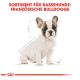 Illustration eines französischen Bulldoggenwelpen mit einer Skizzenüberlagerung, betitelt "Sortiment für Rassehunde: Französische Bulldogge" oben.