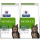 Hill's Prescription Diet Metabolic kattenvoerzakken, met een tabby kat op de voorkant, gelabeld voor gewichtsverlies en onderhoud.