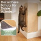 Getigerte kratzt an beigem, wandmontiertem Sisal-Pad; deutscher Text: Der sichere Schutz für Deine Wände; Einblendung: Anti-Rutsch.